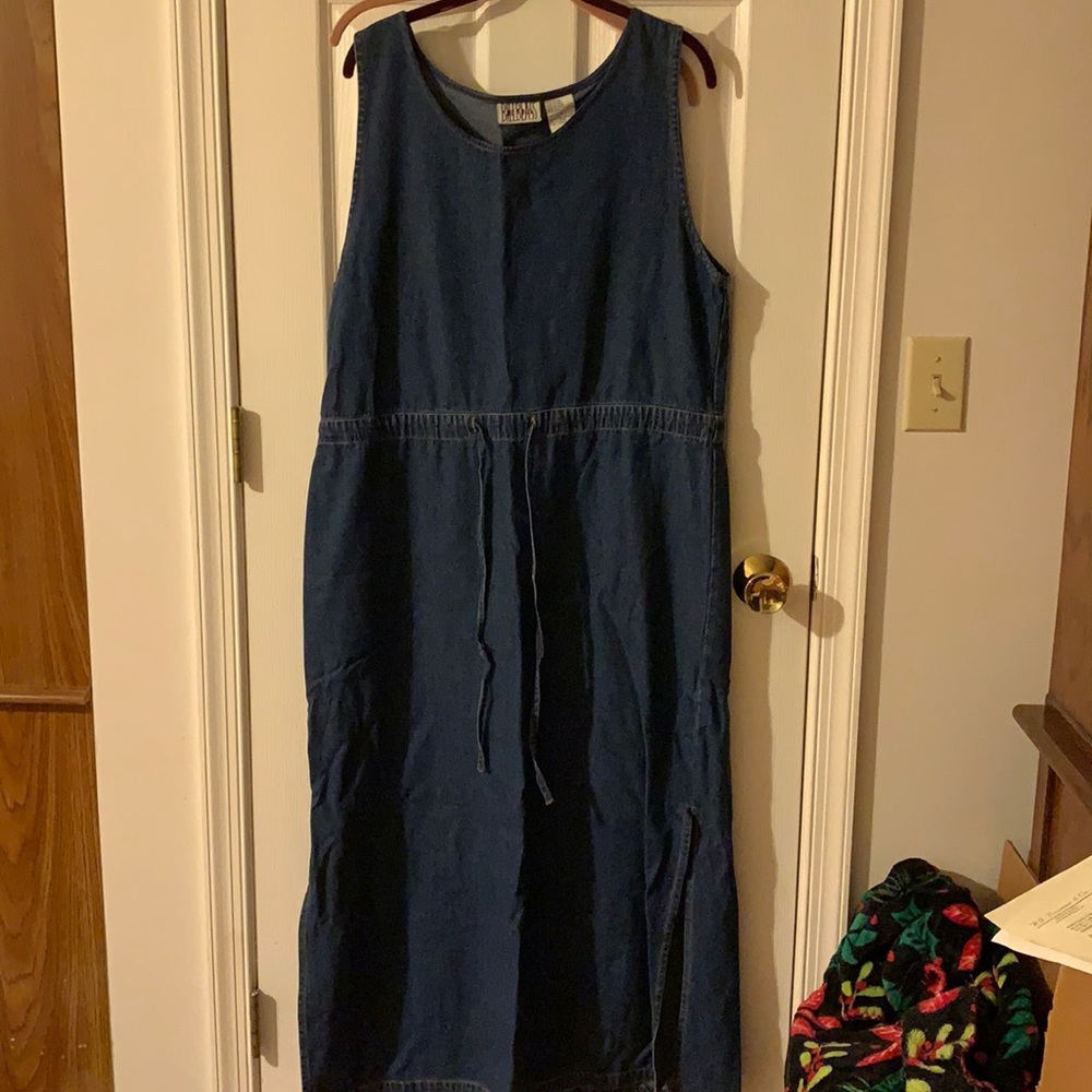 Vintage Bill Blass jeans sleeveless long denim dress with slits (2)